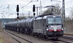 Retrack Slovakia s.r.o., Bratislava [SK] mit der MRCE Vectron  X4 E - 619  [NVR-Nummer: 91 80 6193 619-4 D-DISPO] und Kesselwagenzug am 29.03.23 Durchfahrt Bahnhof Saarmund.