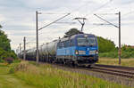 383 002 der CD Cargo schleppte am 20.06.24 einen Kesselwagenzug durch Greppin Richtung Bitterfeld.