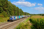192 824 Railpool/RTB Cargo  Düren  und 185 610 ATLU/RTB Cargo mit einem Kesselzug bei Hagenbüchach Richtung Würzburg, 04.09.2021