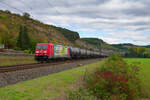 185 268 DB Cargo  Digitalisierung und Diversität - Wir sind auf dem Weg  mit einem Kesselzug bei Harrbach Richtung Gemünden, 07.10.2021 
