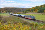 151 066 Hectorrail  Hauser  mit einem Kesselzug bei Harrbach Richtung Würzburg, 23.10.2021