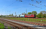 Einen besonderen Gast gab es im Bahnhof Halle-Nietleben, der sonst nur Endpunkt der S-Bahn ist. 155 016-9 (250 016-3) holte hier abgestellte Kesselwagen ab. Als der Zug bereitstand, konnte er vom Weg neben den Gleisen dokumentiert werden.

🧰 Cargo Logistik Rail Service GmbH (CLR)
🕓 30.4.2025 | 15:52 Uhr