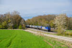 193 565 ELL/RTB Cargo 'RTB Evolution' mit einem Kesselzug bei Steinach b. Rothenburg Richtung Ansbach, 20.04.2022