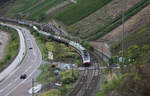 Railpool 186504-7 und Railpool 186424-8 sind hier am 20.9.2026 um 11.15 Uhr n�rdlich von Boppard mit einem Tankzug in Richtung Koblenz unterwegs.