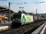 Die 185 389-4  CO2-frei auf der Schiene mit DB Schenker  passierte am 28.04.2011 mit gerade mal 8 Kesselwagen am Haken den Bahnhof Bruchsal.