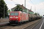 185 142-7  Edelweiss  am 23.07.2014 in Müllheim (Baden) mit einem Kesselwagenzug gen Norden.