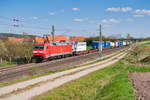 152 157 mit einem KLV-Zug bei Lehrberg Richtung Würzburg, 18.04.2019