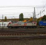 185 597-2 von Crossrail l kommt aus Richtung Köln,Aachen-Hbf,Aachen-Schanz mit einem LKW-Walter-Zug aus Novara(I) nach Genk-Goederen(B) und fährt in Aachen-West ein.