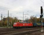 185 595-6  Ruth  von Crossrail  kommt aus Richtung Köln,Aachen-Hbf,Aachen-Schanz mit einem LKW-Walter-Zug aus Novara(I) nach Genk-Goederen(B) und fährt in Aachen-West ein.