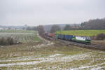 Die fabrikneu aussehende 193 734 von ELL mit einem Containerzug bei Edlhausen Richtung Regensburg, 22.11.2018