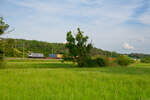 187 505 Akiem/Metrans mit einem Containerzug bei Oberdachstetten Richtung Würzburg, 26.06.2021