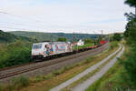 185 349 RheinCargo  Wenn wir groß sind, werden wir Lokführer/in  mit einem Containerzug bei Obersinn, 22.09.2021