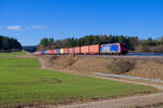 482 031 SBB Cargo mit einem Containerzug bei Parsberg Richtung Regensburg, 23.02.2022
