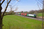 193 758 ELL mit einem Containerzug bei Postbauer-Heng Richtung Regensburg, 14.04.2022