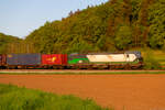 Lokportrait von 193 280 ELL mit einem Containerzug bei Dollnstein Richtung Treuchtlingen, 09.05.2022