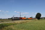 6193 158 von  Railpool  war mit einem Containerzug am 4. Juli 2026 bei �bersee am Chiemsee in Richtung M�nchen unterwegs.