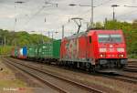DB 185 399-3  399  mit Containerzug in K�ln West, April 2014.