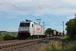Mit dem DGS 41032 (Busto Arsizio - Krefeld Uerdingen) fuhr am Abend des 08.07.2020 die AKIEM/BLSC/TXL 186 902  crossrail  nördlich von Hügelheim durchs Rheintal in Richtung Buggingen.
