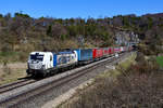 Der Railpool Vectron 193 813 mit seiner Seitenwerbung für Knorr-Bremse ist aktuell an TXLogistik vermietet.