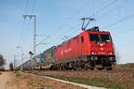 Am Nachmittag des 29.03.2017 bespannte die BRLL/XRAIL 185 596-4  Suzy  einen  LKW Walter -KLV von Aachen West bis zur Schweizer Grenze, als sie bei Müllheim (baden) nur noch wenige Kilometer bis