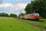 1293 040 mit einem Nothegger KLV-Zug bei Großkarolinenfeld Richtung Rosenheim, 23.07.2020