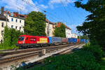 Zum Aufnahmezeitpunkt warb die 1016.023 erst seit wenigen Tagen für die Transportmanagement-Plattform  Transporeon , mit der die Rail Cargo Group eine Kooperation eingegangen ist.