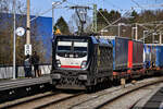 D-DISPO 187 108-6 fuhr am 04.04.25 mit ihrem KLV-Güterzug vom Lübeck-Travemünder-Skandinavienkai (ALSK) in Richtung des Lübecker Hbf (AL).