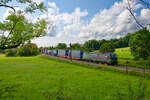 193 265 ELL/TXL  We love to connect  mit einem LKW-Walter KLV-Zug bei Postbauer-Heng Richtung Regensburg, 28.07.2021