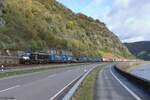 193 661-6 (Beacon / SBB Cargo International) mit einem Sattelaufliegerzug am Rhein in Hirzenach, 24.