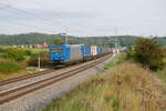 185 521 ATLU/TXL mit einem KLV-Zug bei Oberdachstetten Richtung Würzburg, 21.09.2021