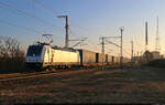 KLV-Zug (LKW Walter Internationale Transportorganisation AG) mit 185 580-8 unterwegs unweit des Energieparks Dieselstraße Richtung Zugbildungsanlage (ZBA) Halle (Saale).