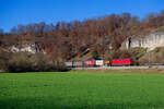193 350 DB Cargo mit einem KLV-Zug bei Hagenacker Richtung Ingolstadt, 23.11.2021