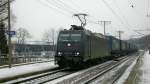 die  sch�ne Schwarze  185 570-9 durchf�hrt mit dem  LKW-Walter-Zug  den Hp Dresden-Cotta (24.1.2013)