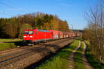 185 014 DB Cargo mit einem leeren Erzzug bei Postbauer-Heng Richtung Nürnberg, 23.04.2021