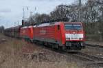 189 069 und 189 052 in Dinslaken am 28.03.2010, wegen Bauarbeiten nach einem Unfall an der Einfahrtweiche auf dem Gegengleis