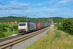 189 914 Lokomotion mit dem Winner KLV-Zug bei Oberdachstetten Richtung Würzburg, 24.06.2020
