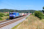 152 138 DB Cargo  TFG Transfracht  mit einem KLV-Zug bei Oberdachstetten Richtung Würzburg, 06.08.2020