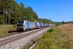 193 995 Railpool/TXL mit dem Routier KLV-Zug bei Hagenbüchach Richtung Würzburg, 19.09.2020