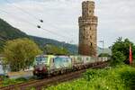 475 414 BLS Cargo mit Ambrogio-KLV in Oberwesel, Mai 2023.