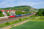 185 192 DB Cargo mit einem LKW-Walter KLV-Zug bei Retzbach-Zellingen Richtung Gemünden, 01.06.2021