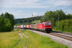 193 346 DB Cargo mit einem KLV-Zug bei Lehrberg Richtung Ansbach, 26.06.2021