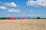 185 277 DB Cargo mit einem KLV-Zug bei Triesdorf Richtung Ansbach, 19.07.2021