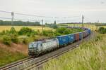 PKP 193-508 mit Containerzug in Ovelgünne, Juni 2023.