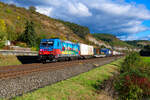 185 367 DB Cargo  Günni Güterzug  mit einem KLV-Zug bei Karlstadt Richtung Gemünden, 07.10.2021