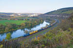 192 011 Northrail/TXL  Naturschützer  mit einem KLV-Zug bei Himmelstadt Richtung Würzburg, 23.10.2021