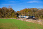193 670 MRCE/Ecco mit einem Ekol KLV-Zug bei Steinach bei Rothenburg Richtung Ansbach, 09.11.2021