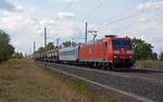 Mit einem amerikanischen Militärzug am Haken rollte 185 019 am 24.09.19 durch Brehna Richtung Bitterfeld.