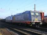 Rostock Port 185 512 und HectorRail 241 001 bei der Sonntagsruhe bei WHE (07.12.2008)