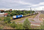 Containerzug (Bertschi AG) mit 187 326-4 passiert die Zugbildungsanlage (ZBA) Halle (Saale) auf der Ostumfahrung für den Güterverkehr in nordöstlicher Richtung.
