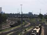 Blick von oben auf den Rangierbahnhof Nrnberg.